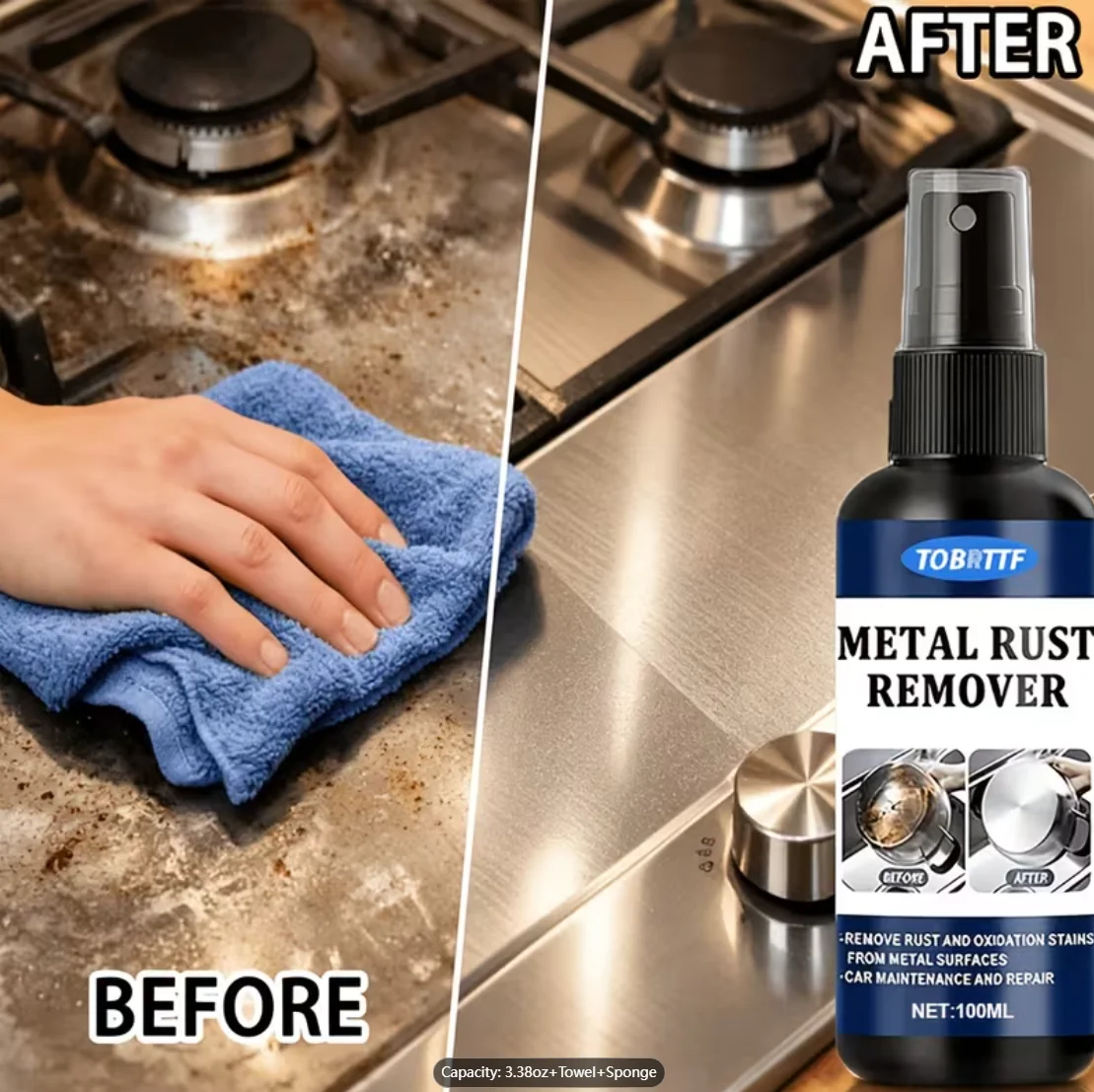 Metal Rust Remover Spray 100ml, Car Rust Cleaner Oxidation Stain Remover for Metal Surface, Household Kitchen Rust Removal Tool