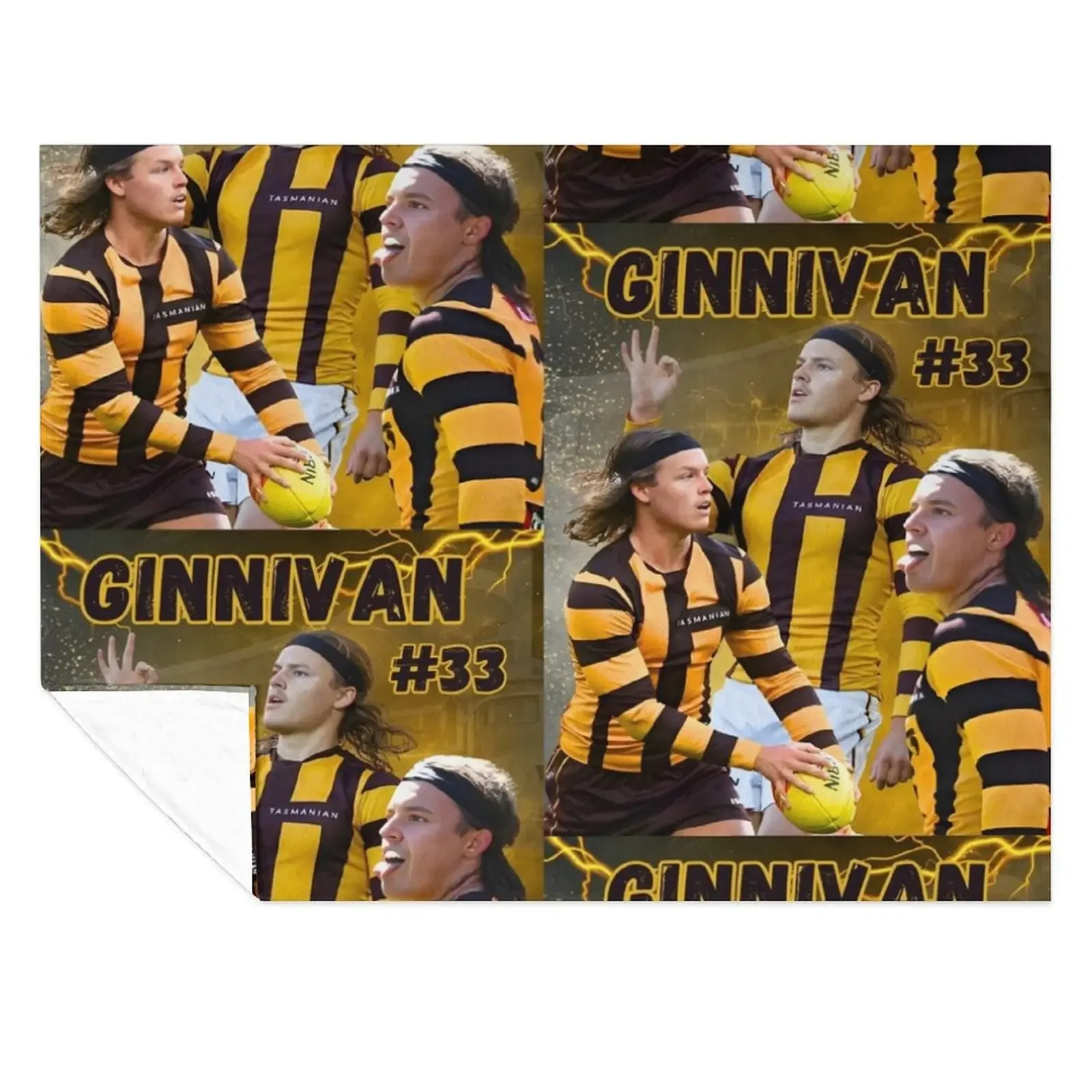 

Jack Ginnivan Hawthorn Hawks AFL Footy Player Throw Blanket wednesday Furrys Thins Thin Blankets