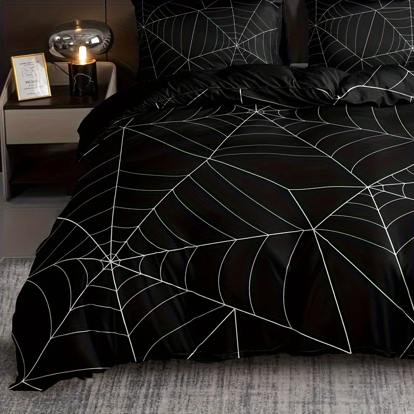 Duvet Cover Set 1*Duvet Cover + 2*Pillowcase Spider Web Digital Print Bedding Set, Soft Comfortable Duvet Cover For Bedroom