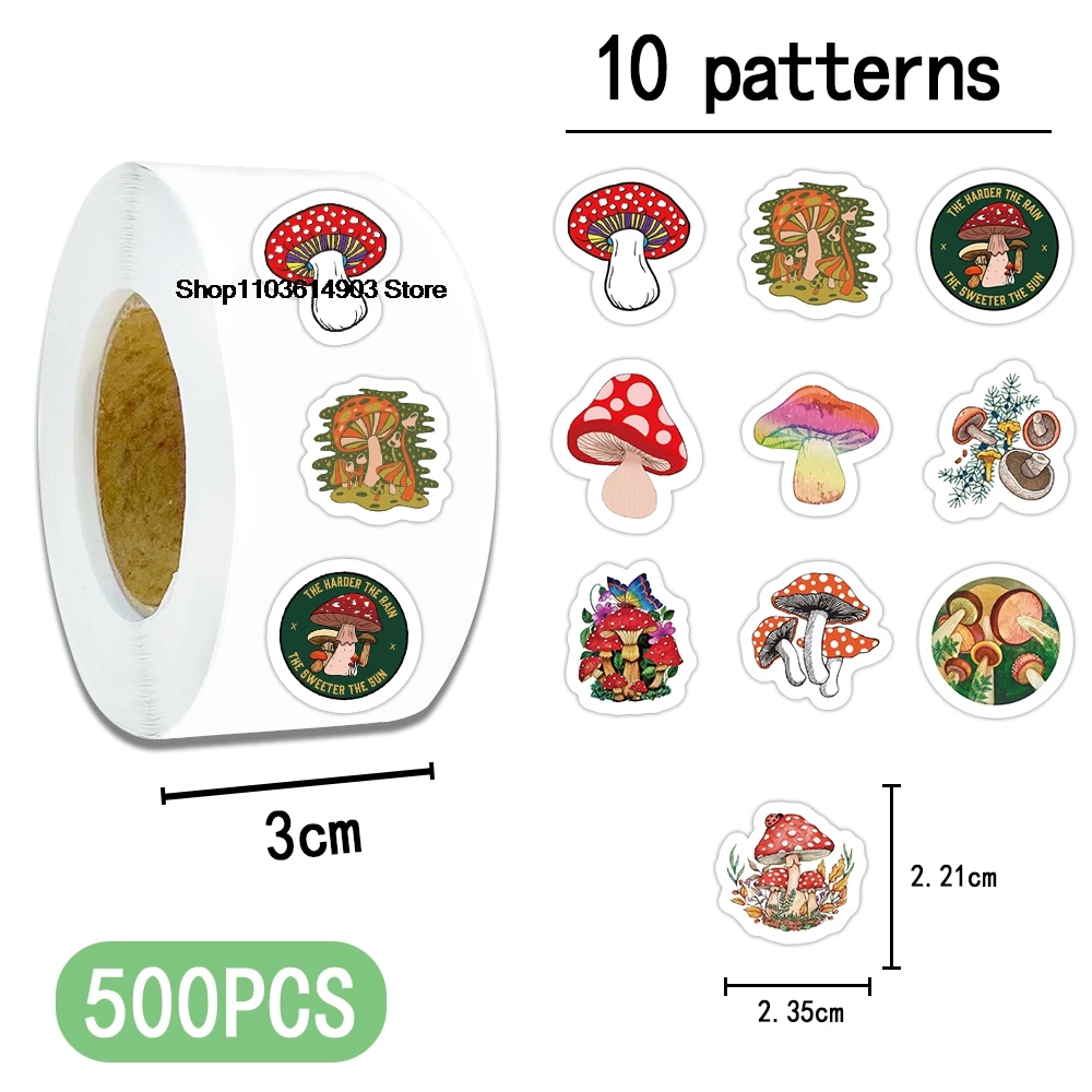 500pcs/roll Cartoon Cute Mushroom stickers room decor wall art Wedding venue decoration school teacher supplies reward stickers