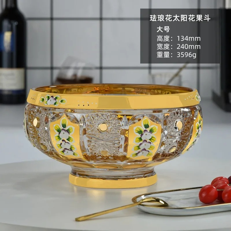 وعاء فواكه من الزجاج الكريستالي المنحوت الأوروبي مزهرية من المينا على شكل زهرة الشمس