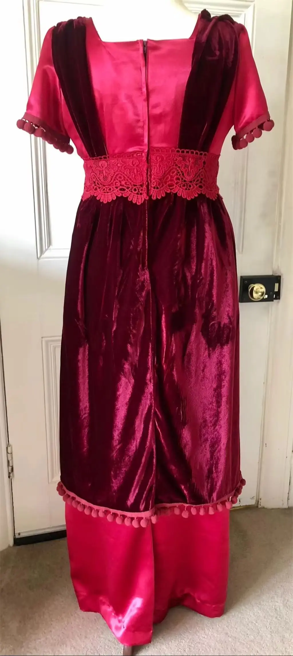 Victorian Edwardian Downton Abbey Titanic Era Wine Dress Costume Rose Style Red Velvet Embroidery Dress Gown Custom Made - view 6