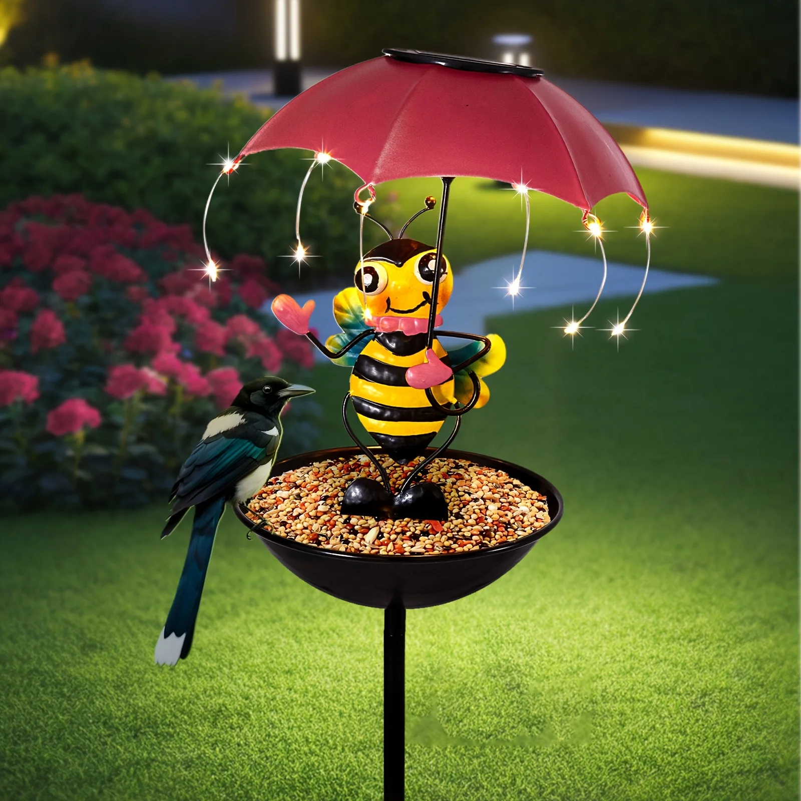 Tiras de luces solares con forma de animales para decoración de invierno, adornos para comederos de colibríes y ardillas, exquisitas esculturas de flamencos y abejas, regalos ideales para el Día de la Madre y Acción de Gracias, decoración perfecta para patio, césped, jardín y huerto.