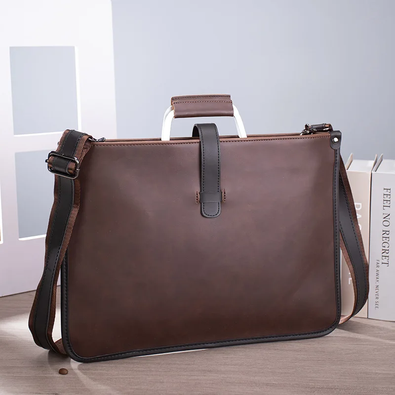 Vintage Faux Leather Briefcase Laptop Messenger Bag Detachable Shoulder Strap Handbag for Office Business Daily Travel Use