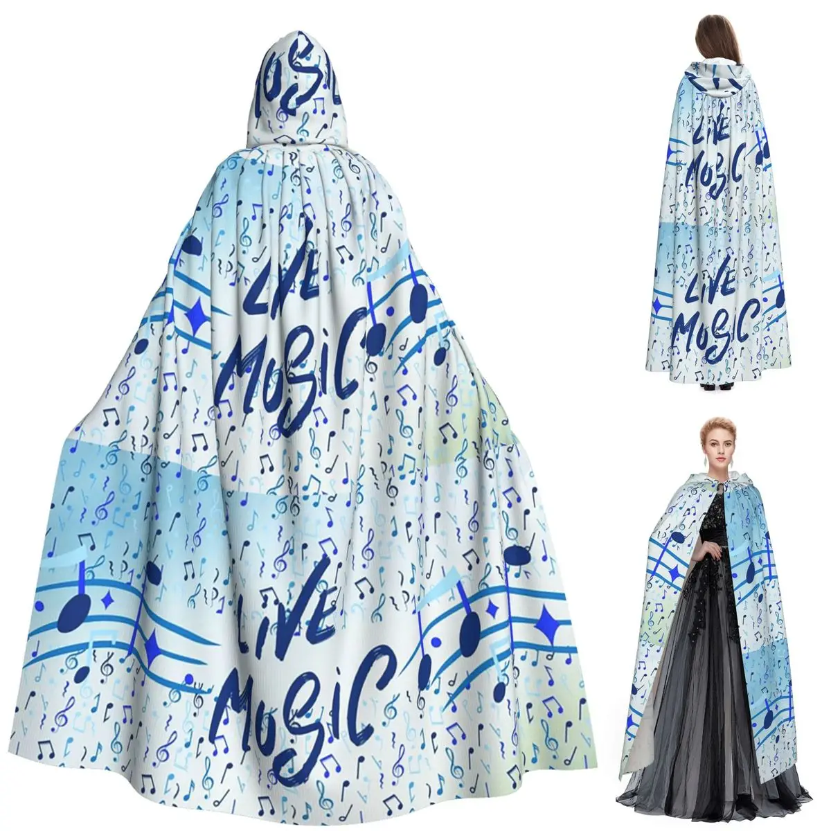 

Music Notation Musical Notes Long Hooded Cloak Witch Medieval Costume Cosplay Cape HalloweenParty Adult Unisex