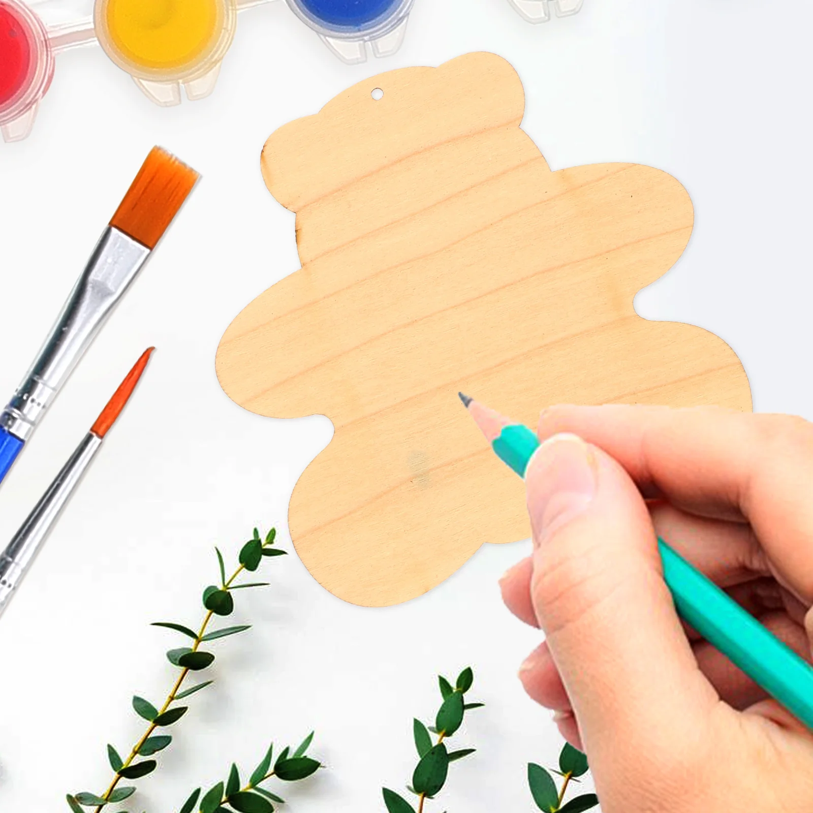

50pcs Wooden Blank Slices Bear Shaped Unfinished Diy Graffiti Chips For Kids Hand-Painted Craft Pendants Students Art Projects
