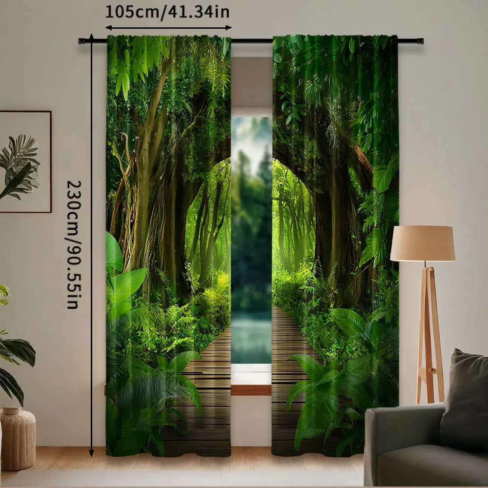 2Pcs Spring Forest Curtain Enchanted Forest Backdrop Spring Natural Picnic Camping Adventure For Living Room Bedroom A
