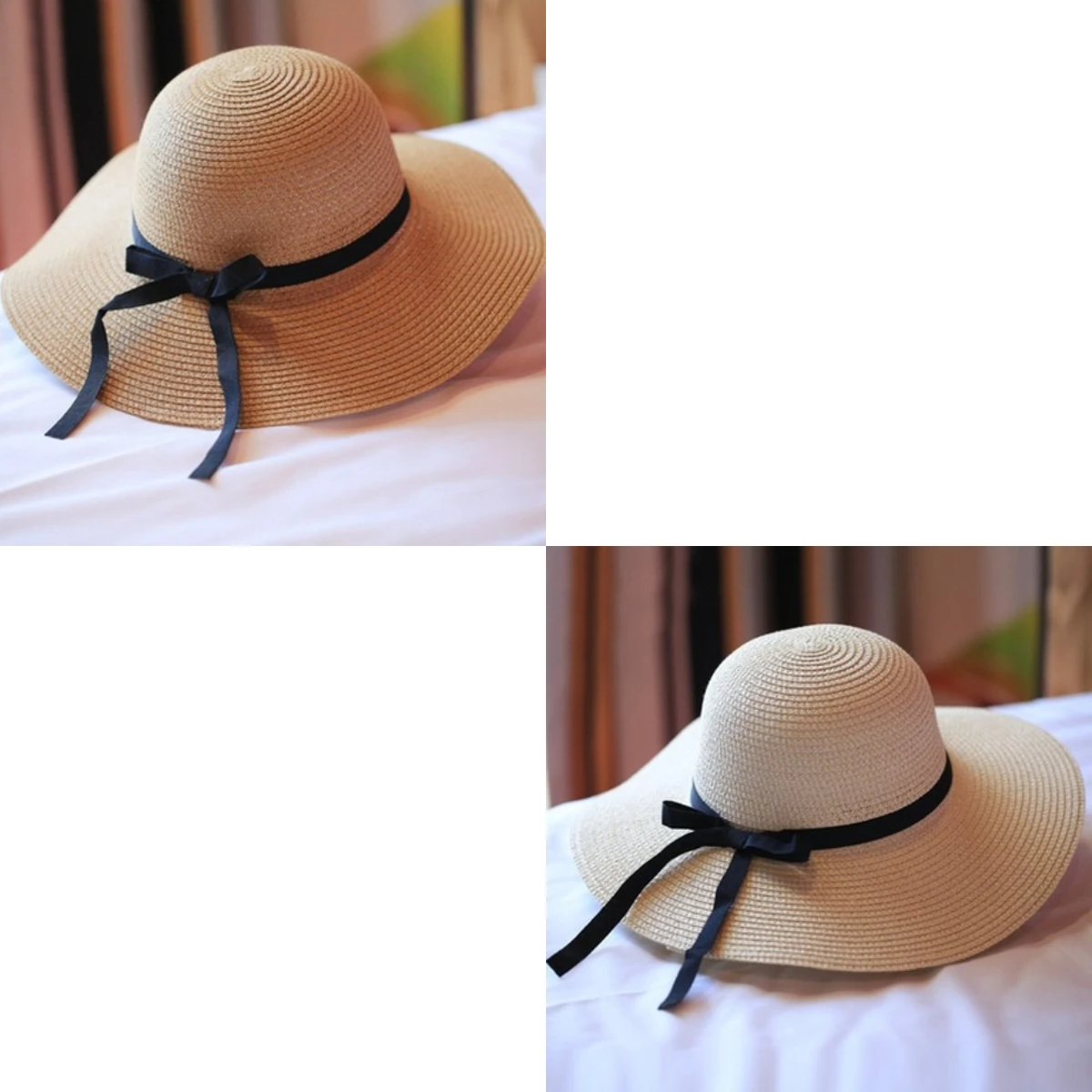 Woman Bow Tie Edge Straw Hat Sunshade Breathable Wide Eave High Roof Fisherman's Hat Seaside Beach Tourism Vacation Outdoor Hat