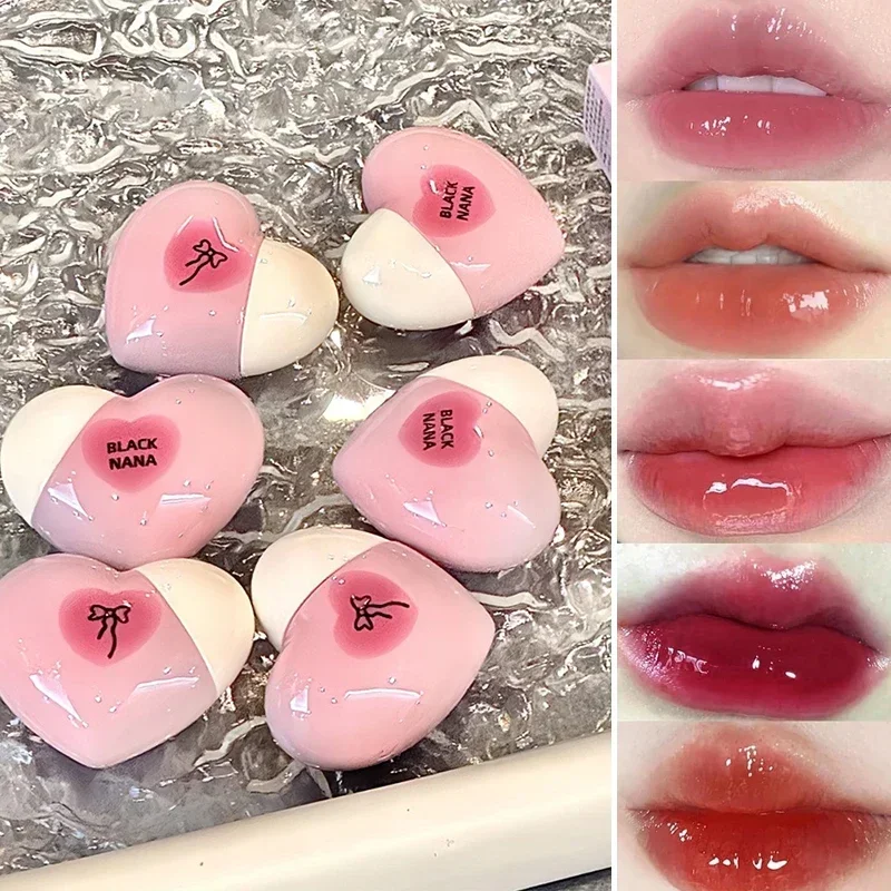 Watery Lip Gloss Heart Shape Moisturizing Lipstick Plumper Mirror Glass Lip Glaze Waterproof Hydrating Clear Tint Korean Makeup