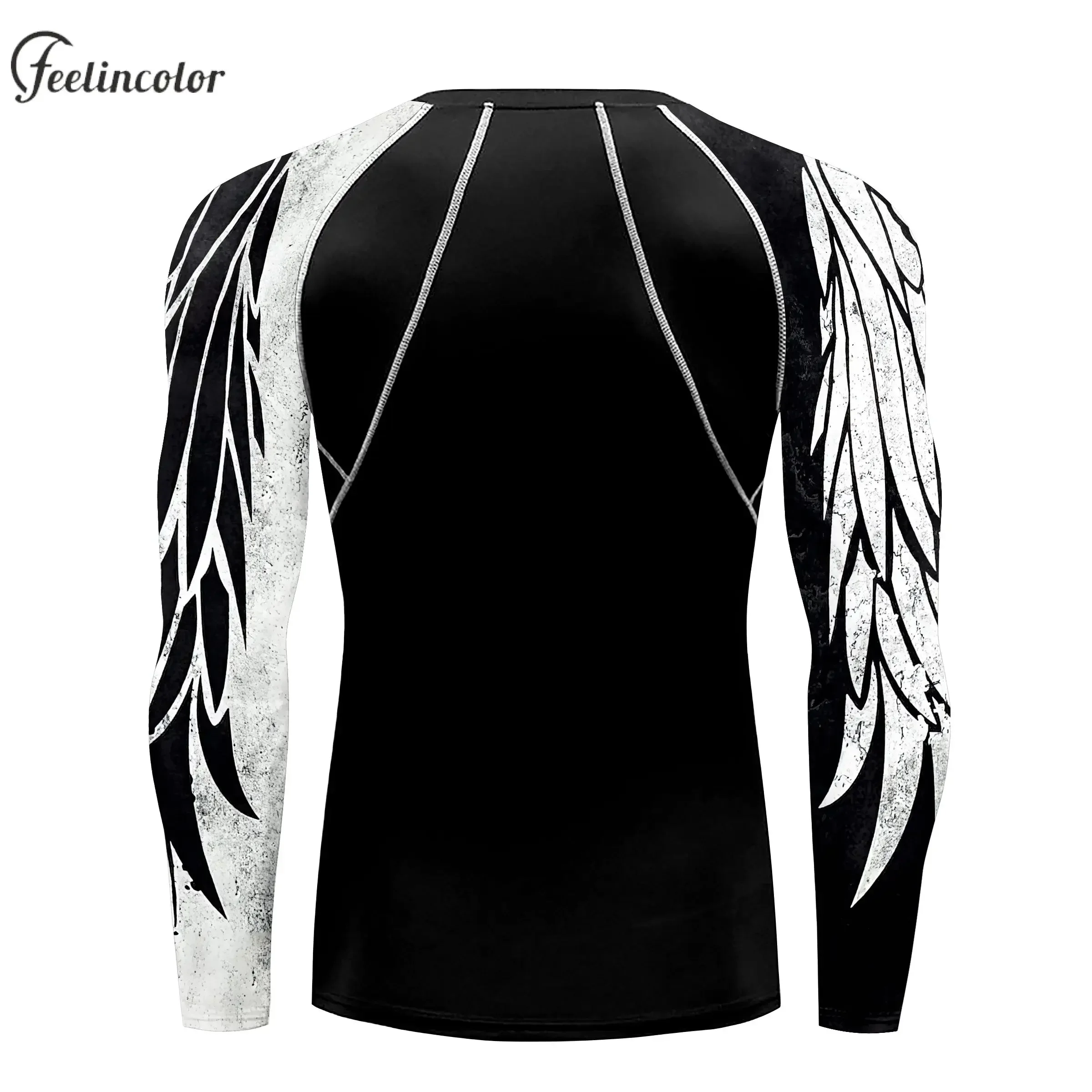 Compression Shirt for Men 3D Print Wing Graphic Tees Long Sleeve Fitness Crewneck Workout Top Quick Drying Summer Male Clothing