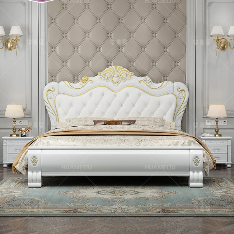 

European King Size Bed Luxury Princess Comferter Loft Twin Bed Villa White Camas De Dormitorio Bedroom Set Furniture