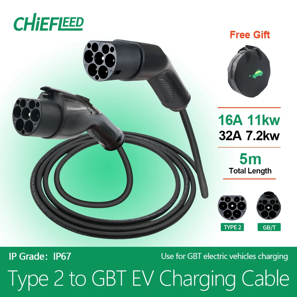 Chiefleed type 2 to gbt cable Type 2 Plugs To GBT China Cars Vehicle Side 32A With Extension Cable 5m