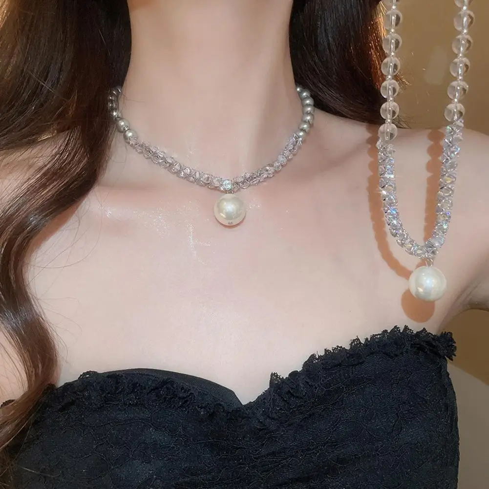

Women Faux Pearl Necklace Faux Pearl Rhinestone Beaded Chocker Bridesmaid Jewelry for Tea Party Wedding Decoration