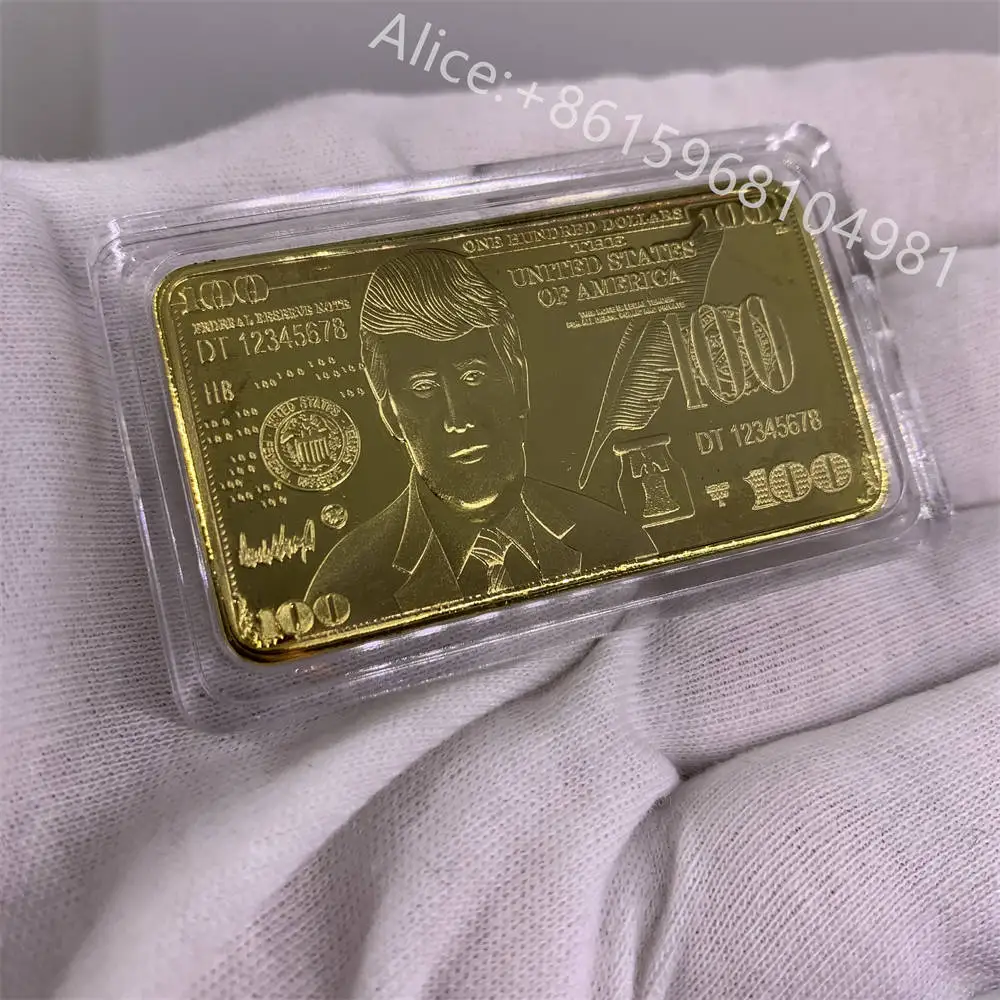 US President Trump Gold Bullion Bar 100 Dollar Gold Bar Collectible Coin Souvenir Gift Commemorative Coins