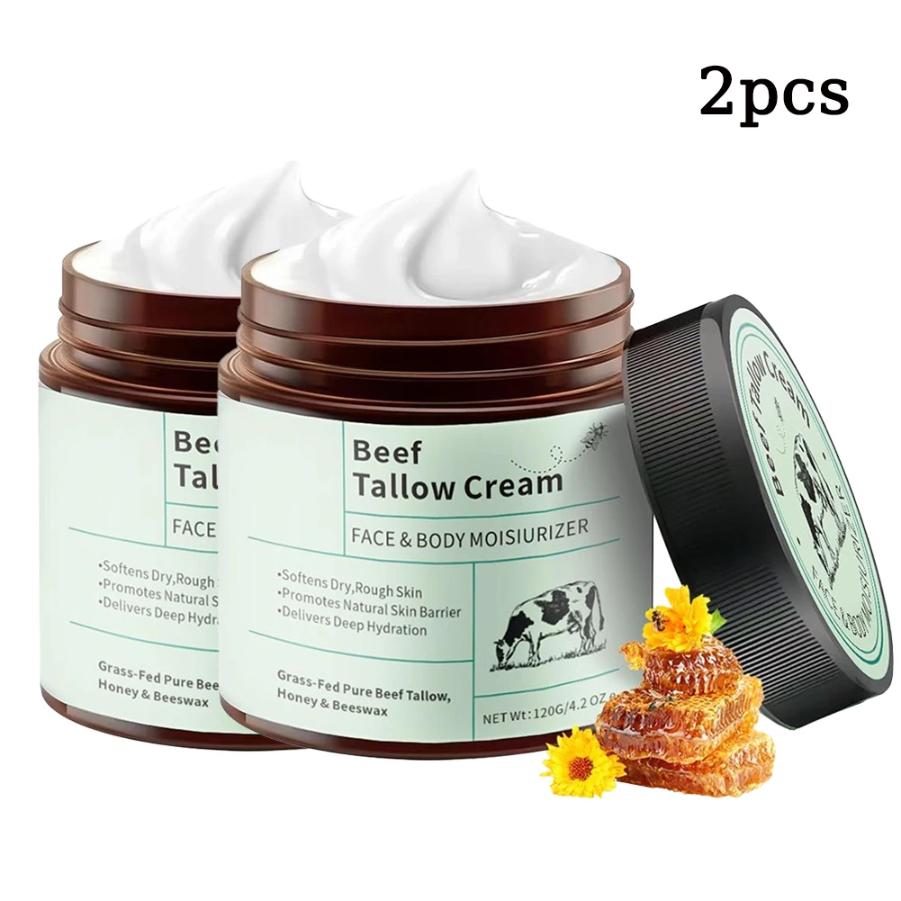 2 Stück Rindertalg-Honig Feuchtigkeitscreme Aufhellende Verjüngende Nährende Hydratisierende Rötungsreduzierende Porenreparatur Damen-Kosmetik 120g