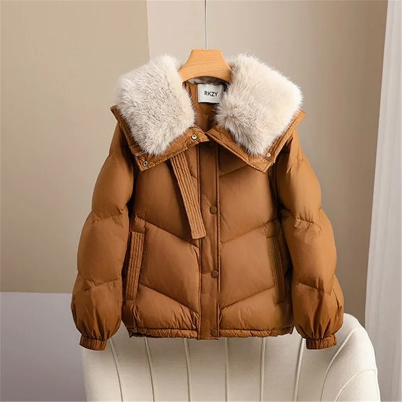 Mode pelz kragen kurze unten gepolsterte jacke frauen 2025, neue winter Parkas Koreanische zipper baumwolle Kleidung damen lose Outwear T803