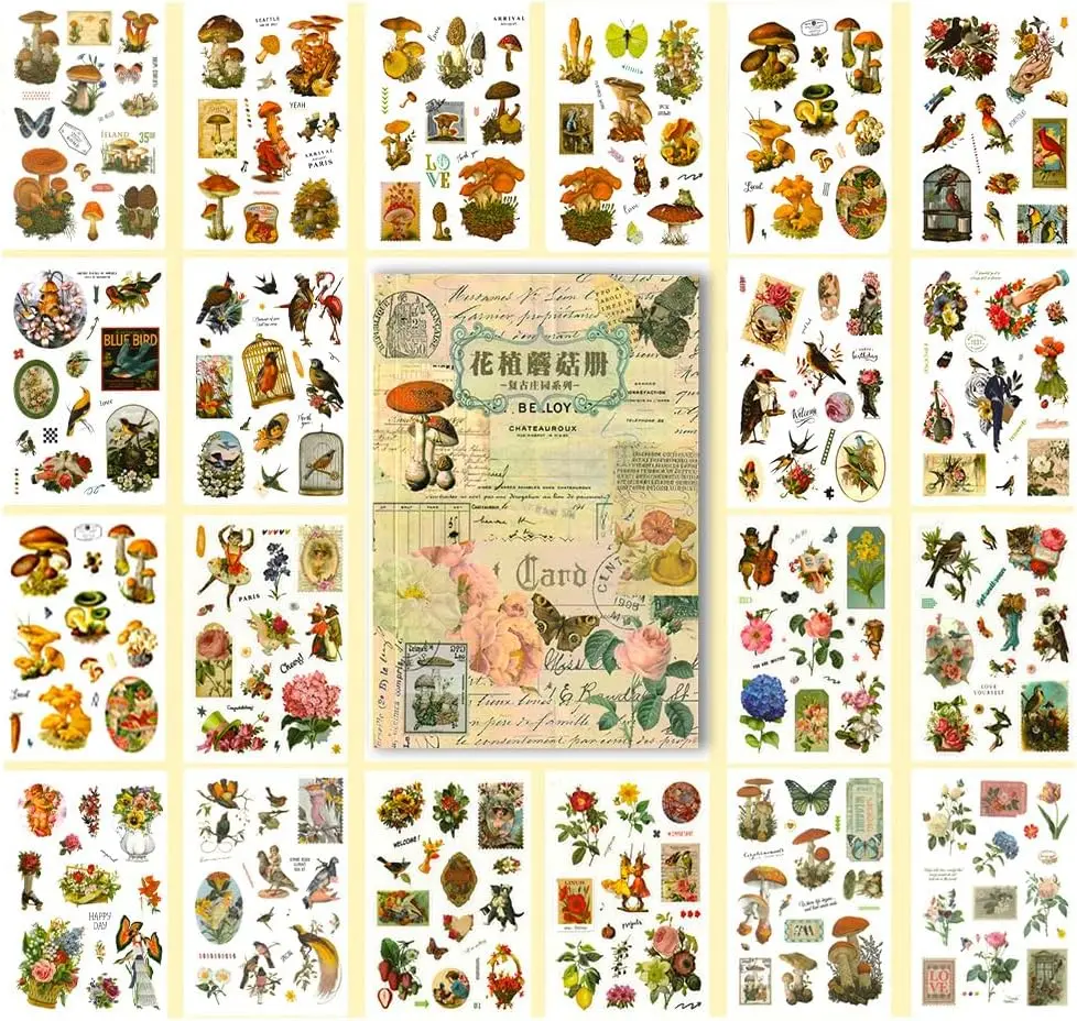 6 Styles of Vintage Journal Stickers for Scrapbooking, Ephemera Aesthetic Sticker Book for Junk Journals Planner Decor
