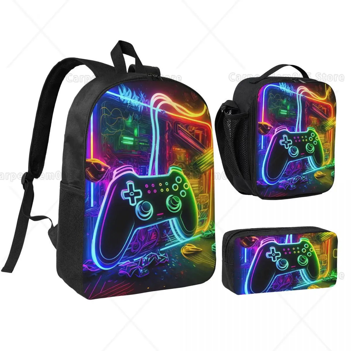 

Colorful Game Controller Printed Backpack Set for Kids Pencil Boxes Bookbag Sets with Lunch Box for School Students