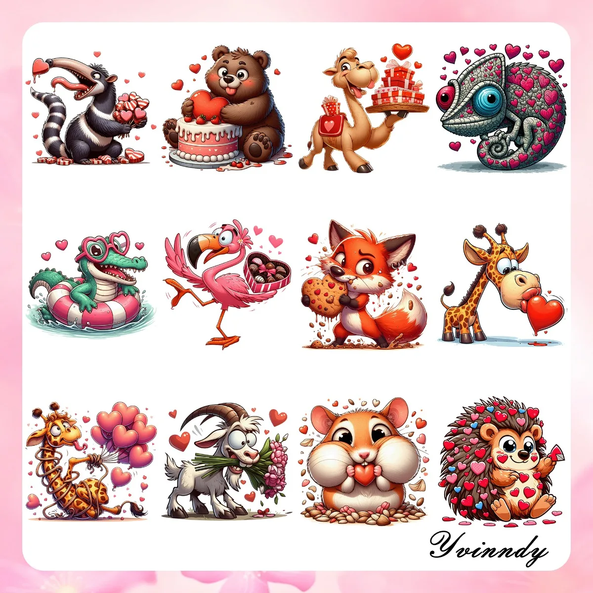 12Pcs/Set The Hedgehogs Are Celebrating Valentine's Day DIY Glass Jar UV DTF High Self-Adhesive Transfer Paper