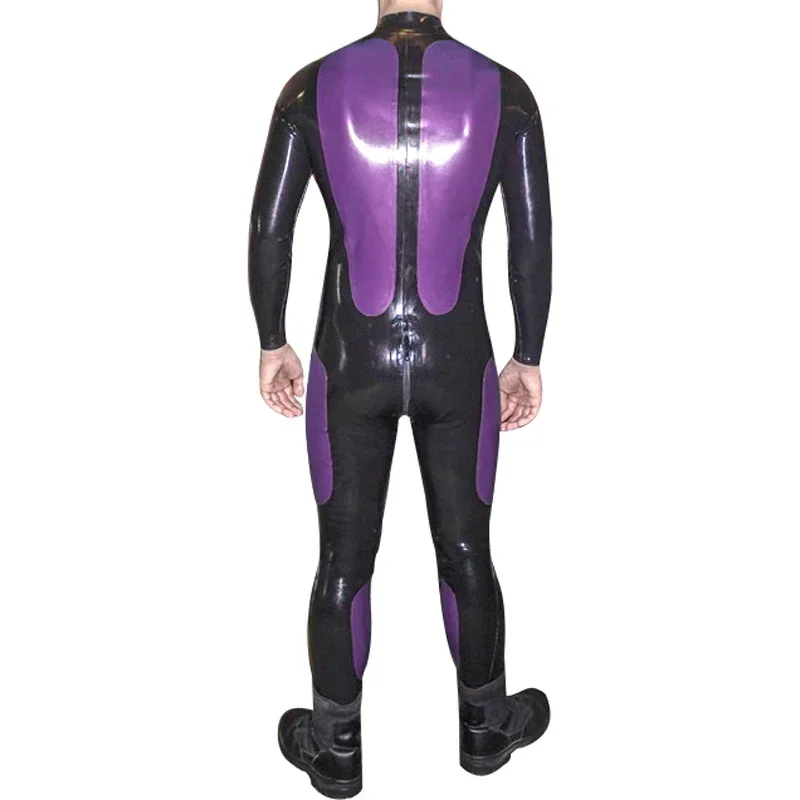 Halloween Sexy Latex Catsuit With Front To Back Crotch Zippers Trims Rubber Bodysuit Zentai Overall