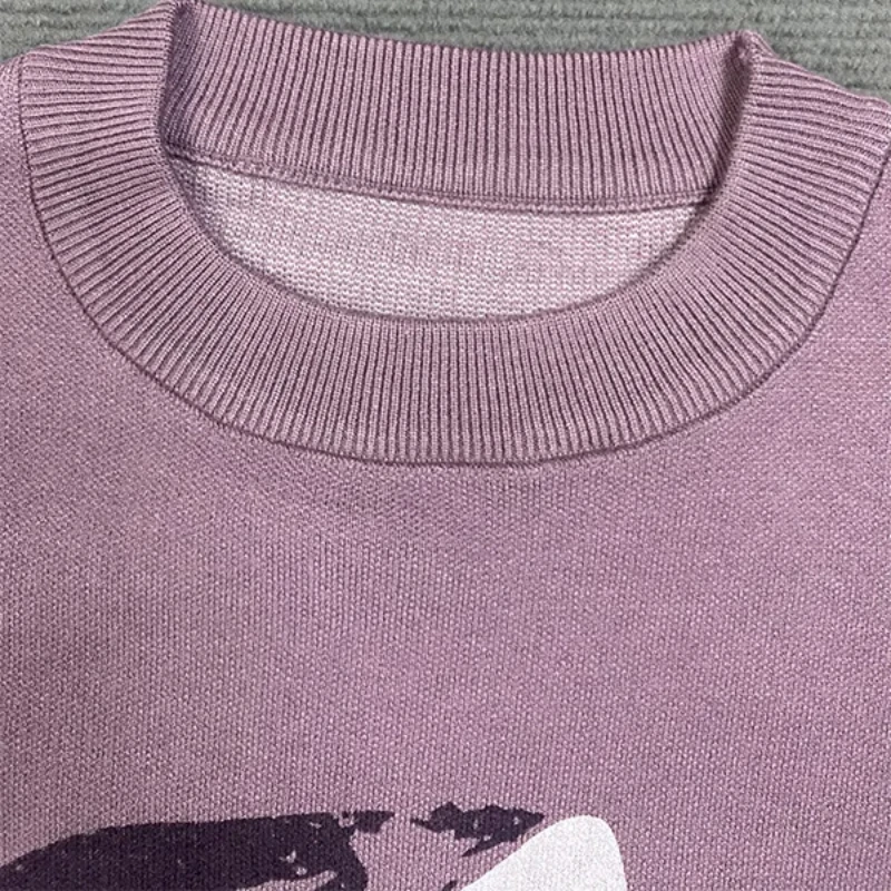 ゆったりとしたニットセーター、厚手で暖かい、秋冬スタイル、シンプルなラウンドネック、スリムでハイニットトップス