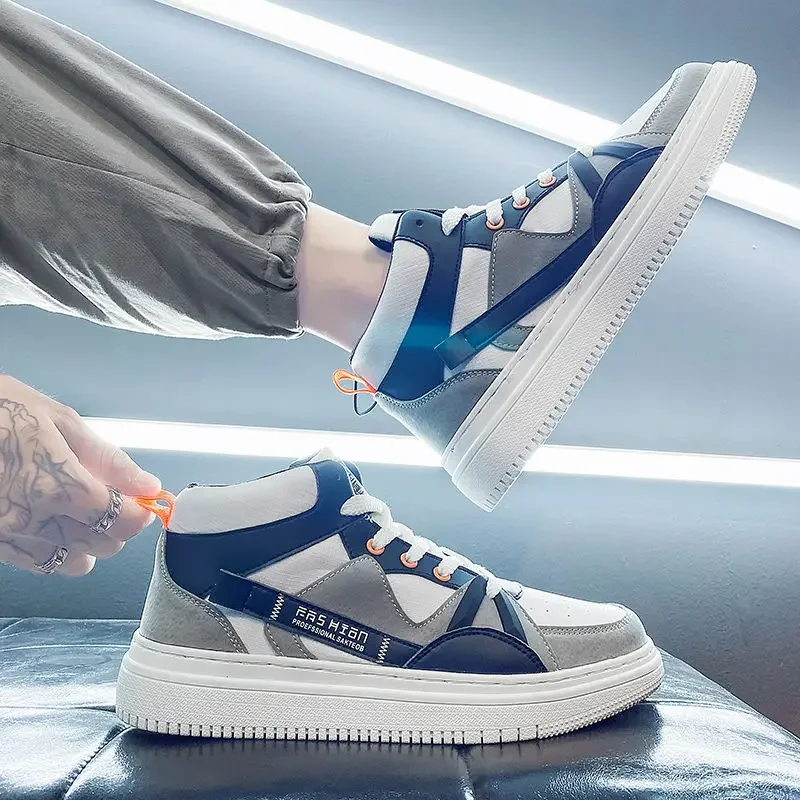 Men‘s Thick Sole White High Top Canvas Sneakers Spring Arrival High Aesthetic Versatile Student Campus All Season Casual Shoes