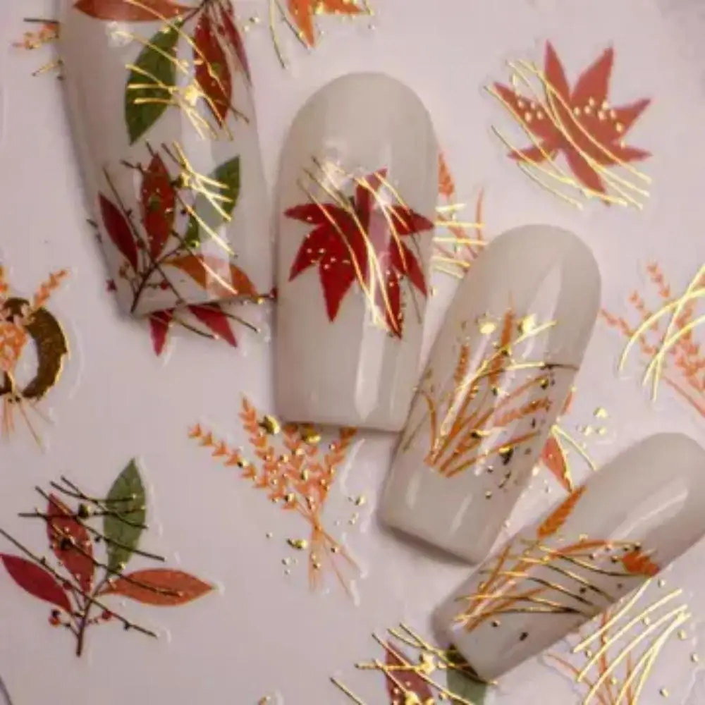 Autumn Gold Red Maple Leaf Nail Sticker 5D Embossed Jelly Maple Leaves Nail Decals Self-Adhesive Fall Leaf Nail Supplies ^5
