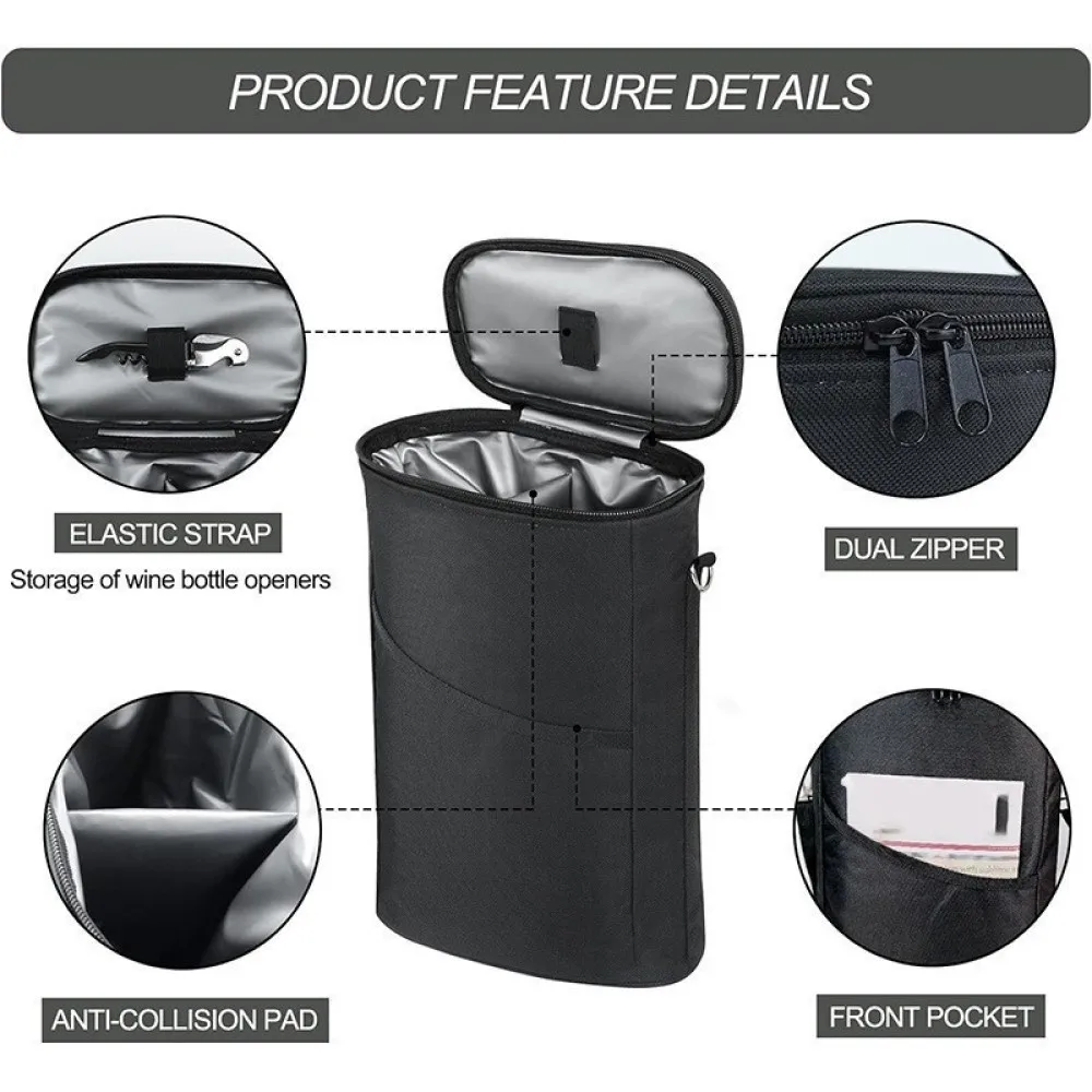 Insulated Wine Tote Bag Leakproof Protective Padded Handbag For Party Picnic Travel Outdoor Cooler Carrier Adjustable