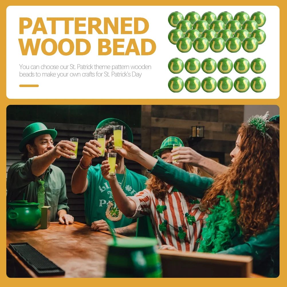 

60pcs St. Patrick'S Day Rustic Farmhouse Wooden Craft Diy Garland Making Decoration Loose Natural Round Spacer With Holes St.