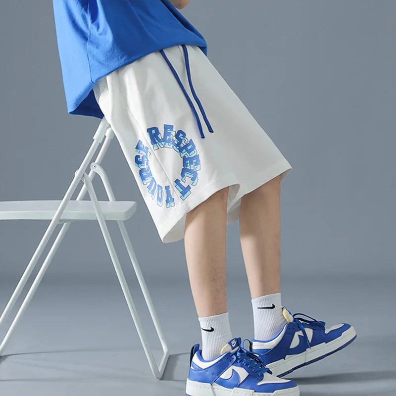 

Белые свободные тонкие спортивные шорты в стиле хип-хоп для мужчин, летние уличные брюки-капри с широкими штанинами, повседневные брюки для подростков