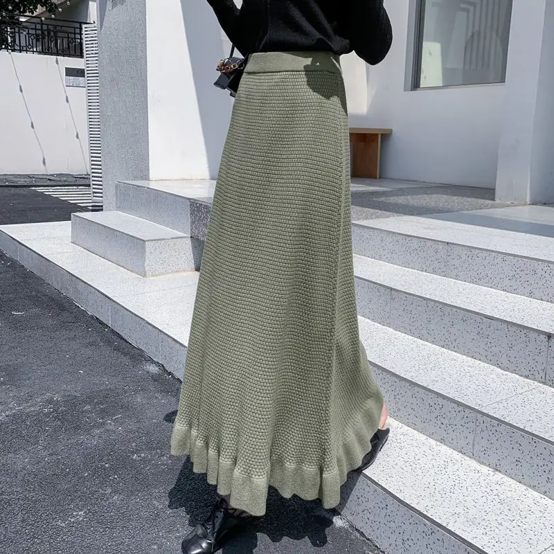 

Big Swing Skirt Knitted Fishtail A-Shaped Long Skirt Slim Long Skirt Women High Waist Elegant Fashion Skirt Ladies Long Skirt