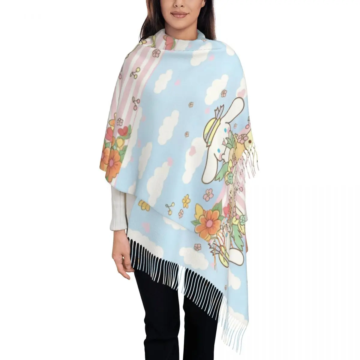 

Шарф на заказ, женский длинный зимний осенний теплый шаль с кисточками, унисекс, аниме, кавайные шарфы