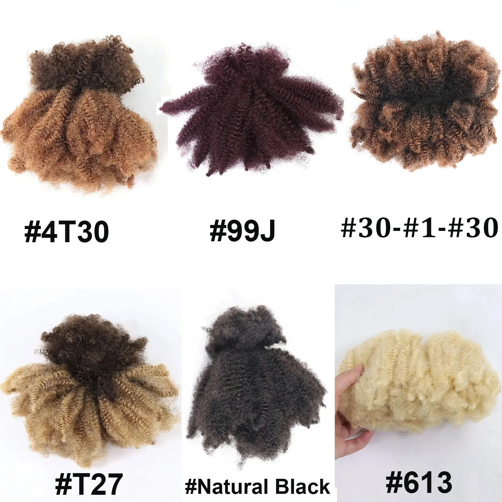 Black 50g/Pack Afro Kinky Curly Bulk Human Hair For Braiding Crochet Hair Remy Peruvian Hair Extensions Locks For Braids No Weft