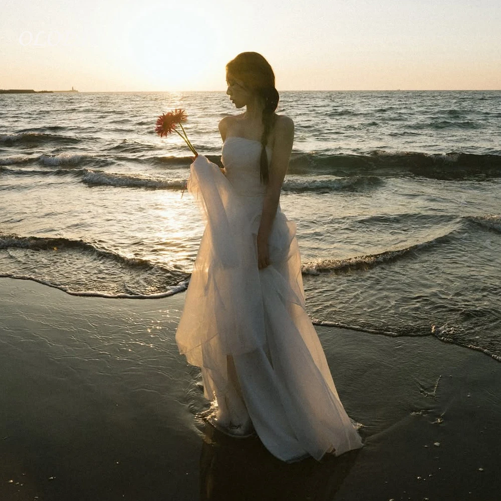 OLOEY เจ้าหญิงหวานใจเกาหลีชุดแต่งงานที่กำหนดเองจีบชั้นทูลเจ้าสาวถ่ายภาพชุดยาวชั้นชุดเจ้าสาว