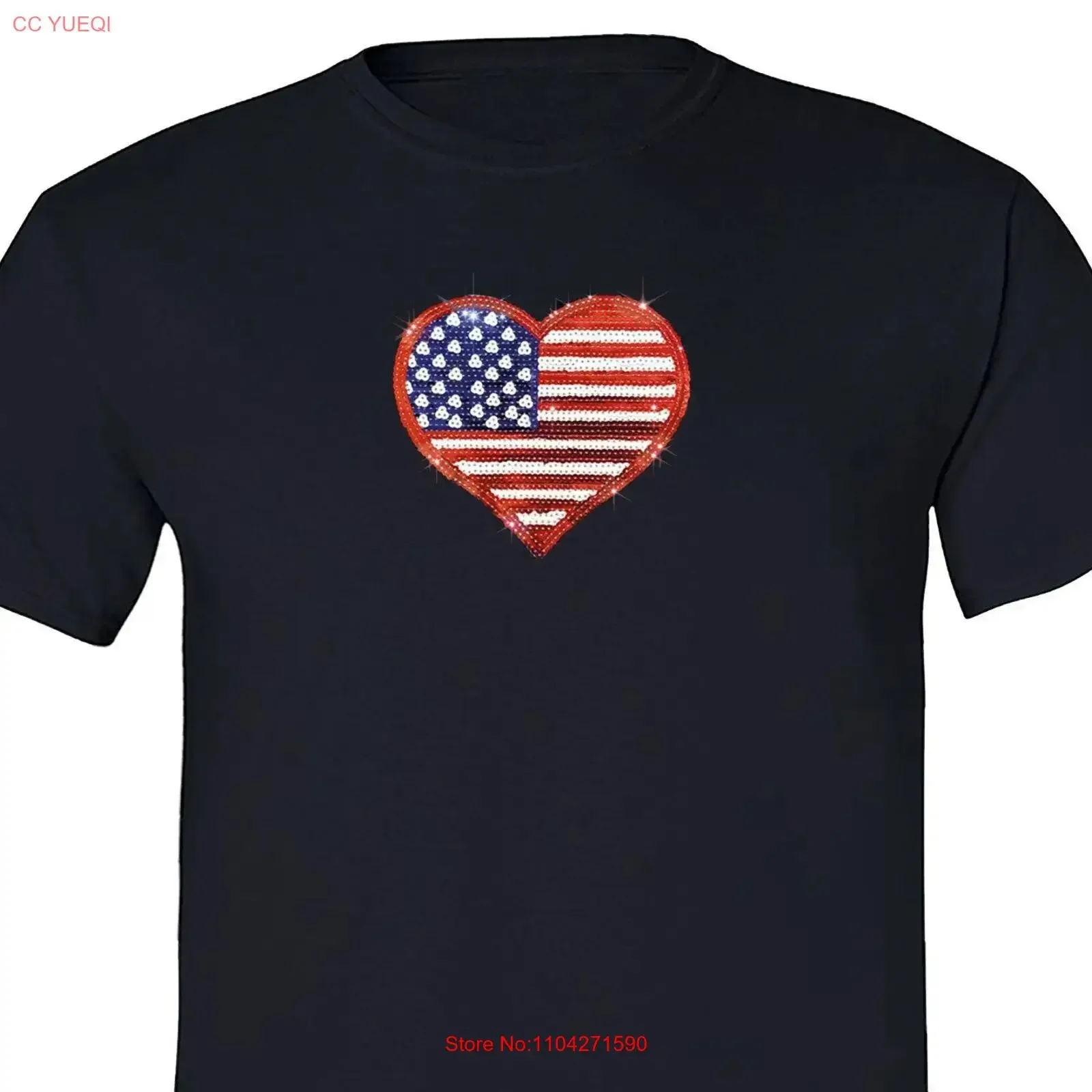 Camiseta de Hombre con Lentejuelas Brillantes de la Bandera Americana y Corazón, Estilo 4 de Julio, Cuello Redondo, Vintage, Lavada, Casual, Versátil y Suave