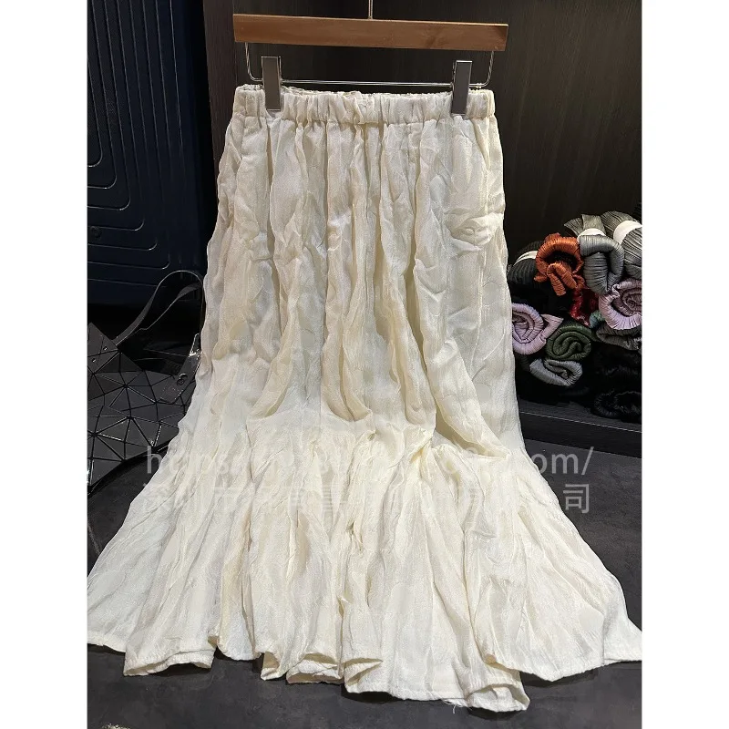 Miyake Mezza gonna a pieghe 2025 Elegante gonna a metà corpo a pieghe tinta unita Autunno Nuovo pendolare Semplice Jupe medio lungo