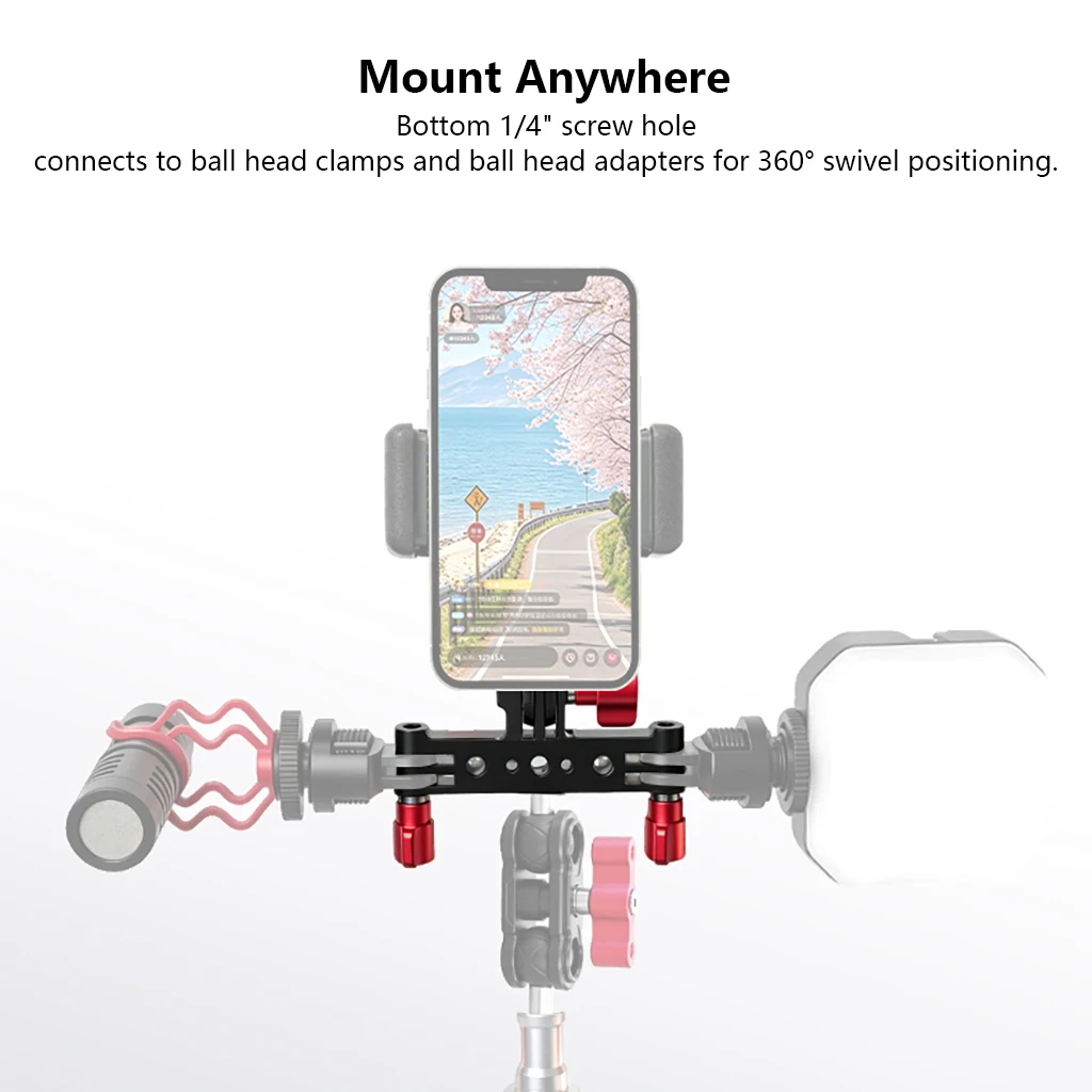BGNing 3-in-1 Erweiterungshalterung für GoPro10 Action-Kamera mit 1/4-Zoll- und Arri-Lochanschlüssen, LED-Licht-Monitorständer, Vlog-Livestreaming-Aufsatz – Detail 8