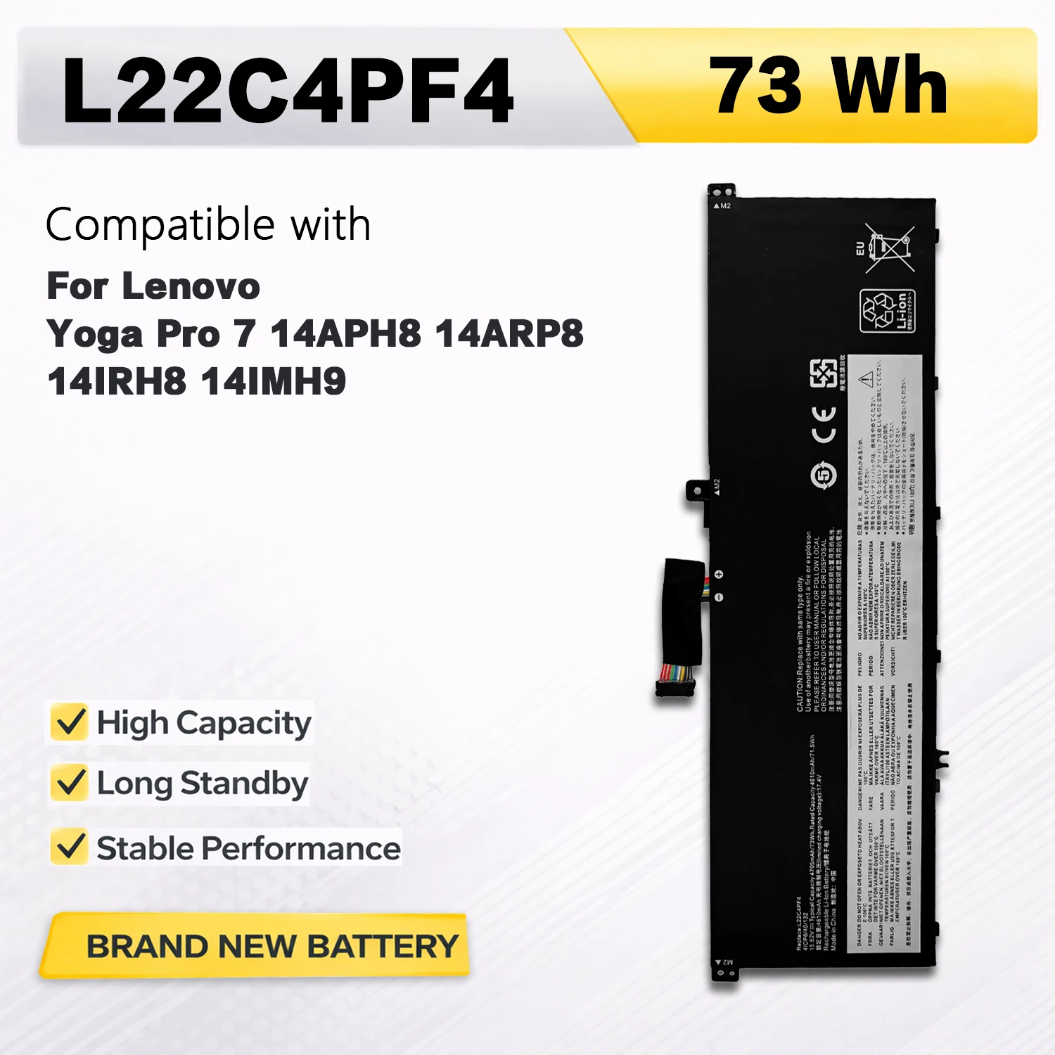 PowerHub L22C4PF4 Battery 73Wh 15.52V For Lenovo Yoga Pro 7 14APH8 14ARP8 14IRH8 14IMH9 L22D4PF4 L22M4PF4 4705mAh Li-ion