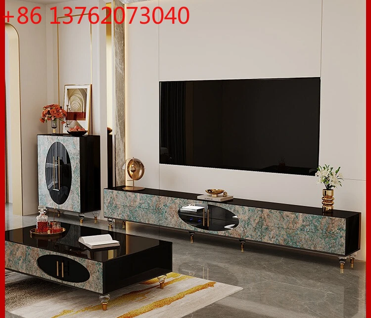 

Постмодернистский светлый роскошный шкаф для телевизора в гостиной, журнальный столик, комбинация напольного шкафа из массива дерева