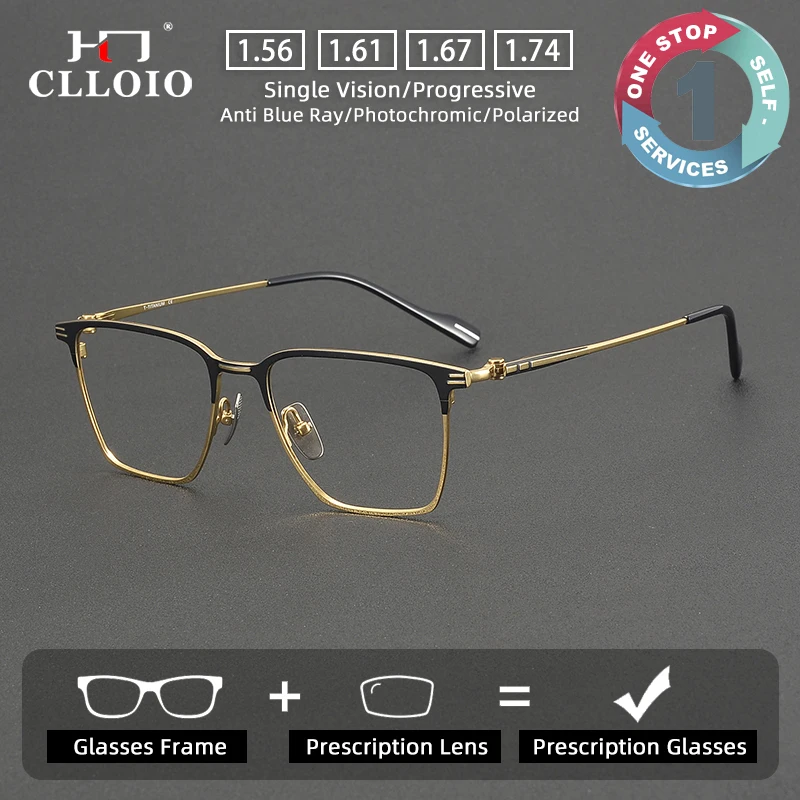 

CLLOLO Fashion Pure Titanium Handmade Prescription Glasses Men Business Box Reading Glasses Anti Blue Light Progressive Glasses