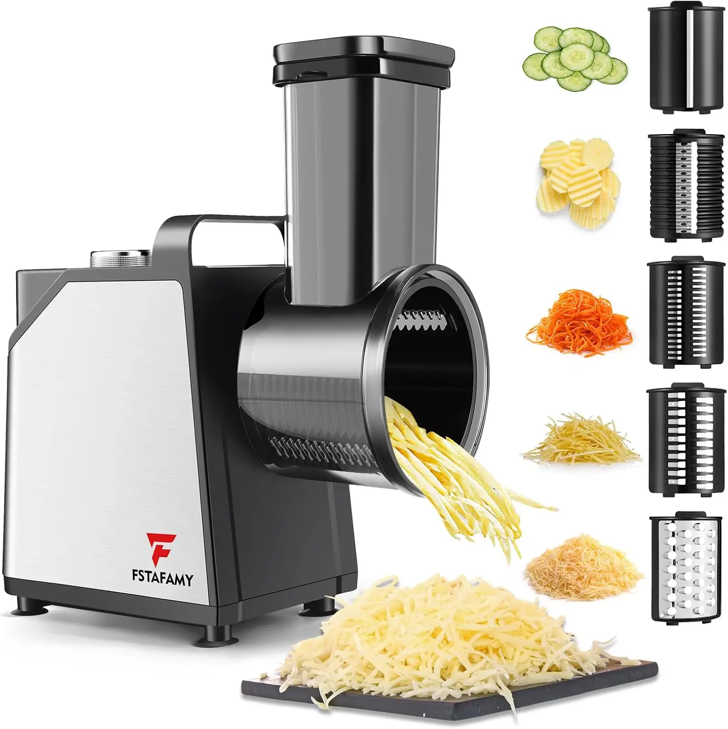

Electric Cheese Grater and Vegetable Slicer, 250W, 5-in-1 Kitchen salad chopper Food Processor with One-Touch Control