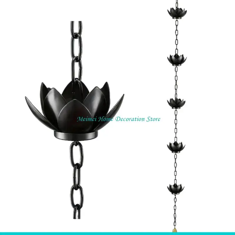 H7BF Rain Chain for Gutters Downspouts Outside Flower Rain Chain Cups Functional Decorative Replacement for Gutter Downspout