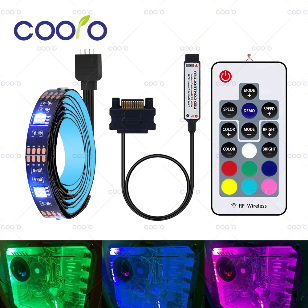 Kit completo di nastro a diodi luminosi a striscia LED RGB con interfaccia SATA da 4 pin con controller wireless RF per case del computer PC 0,5 m 1