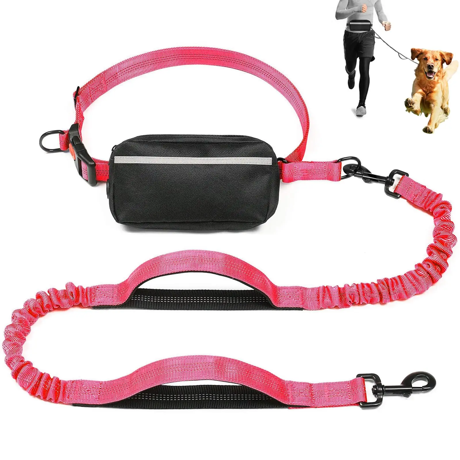 

Reflective Dog Running Lead,Hands Free Dog Leash With Removable Waist Bag And Double Handle Leash,Suitable For All Dogs Breeds