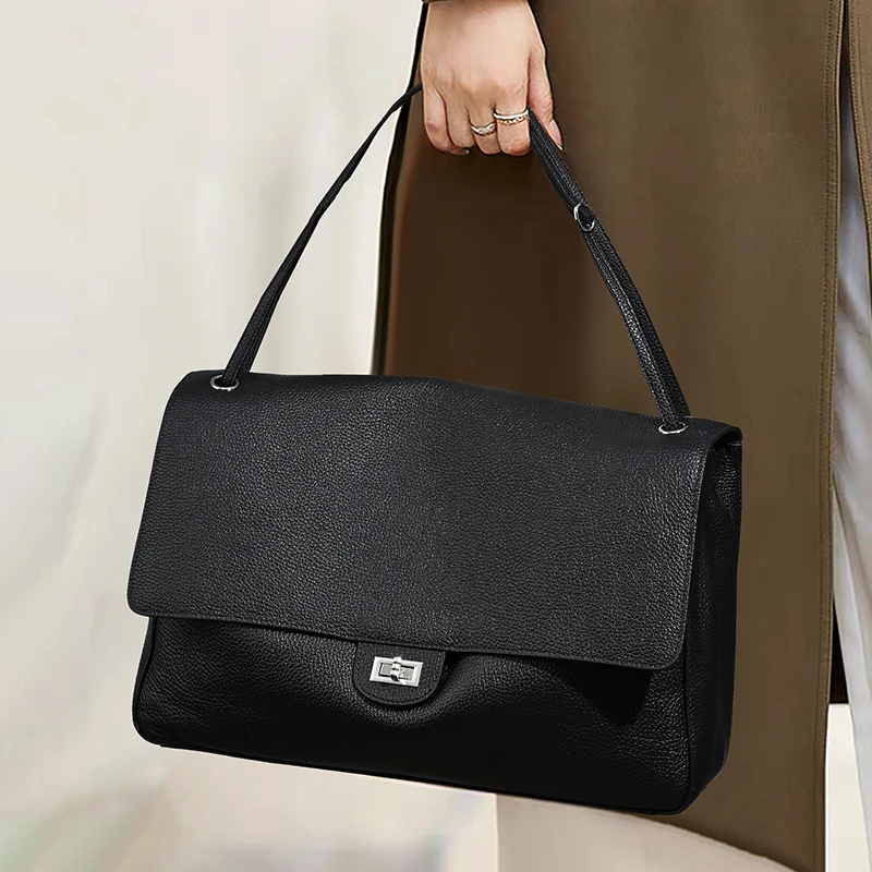 2026 Luxury Brand Genuine Leather Women Shoulder Bags Winter Fashion Silver Buckle Women Handbags Cowhide Leather Flap Bag Woman
