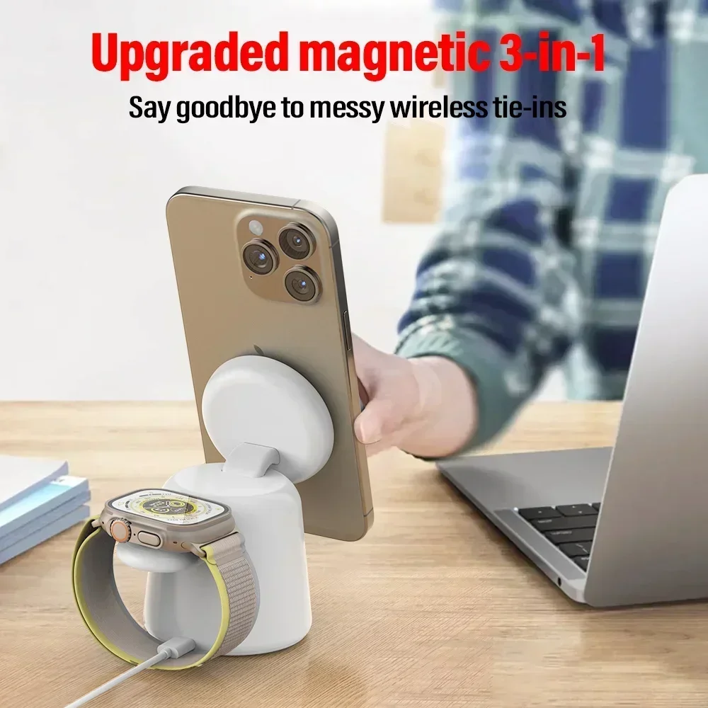 3 in 1 Magnetic Wireless Charger Stand For Magsafe iPhone 15 14 13 12 Pro Max Airpods Pro Apple Watch 9 8 Fast Charging Station