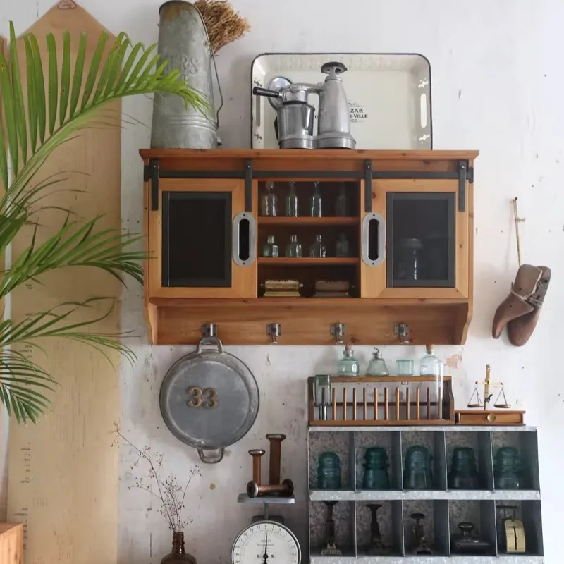 Industrial Wall Cabinet, Vintage Iron Storage Shelf with Rustic Finish - Multi-Purpose Wall Mounted Organizer & Decorative Rack