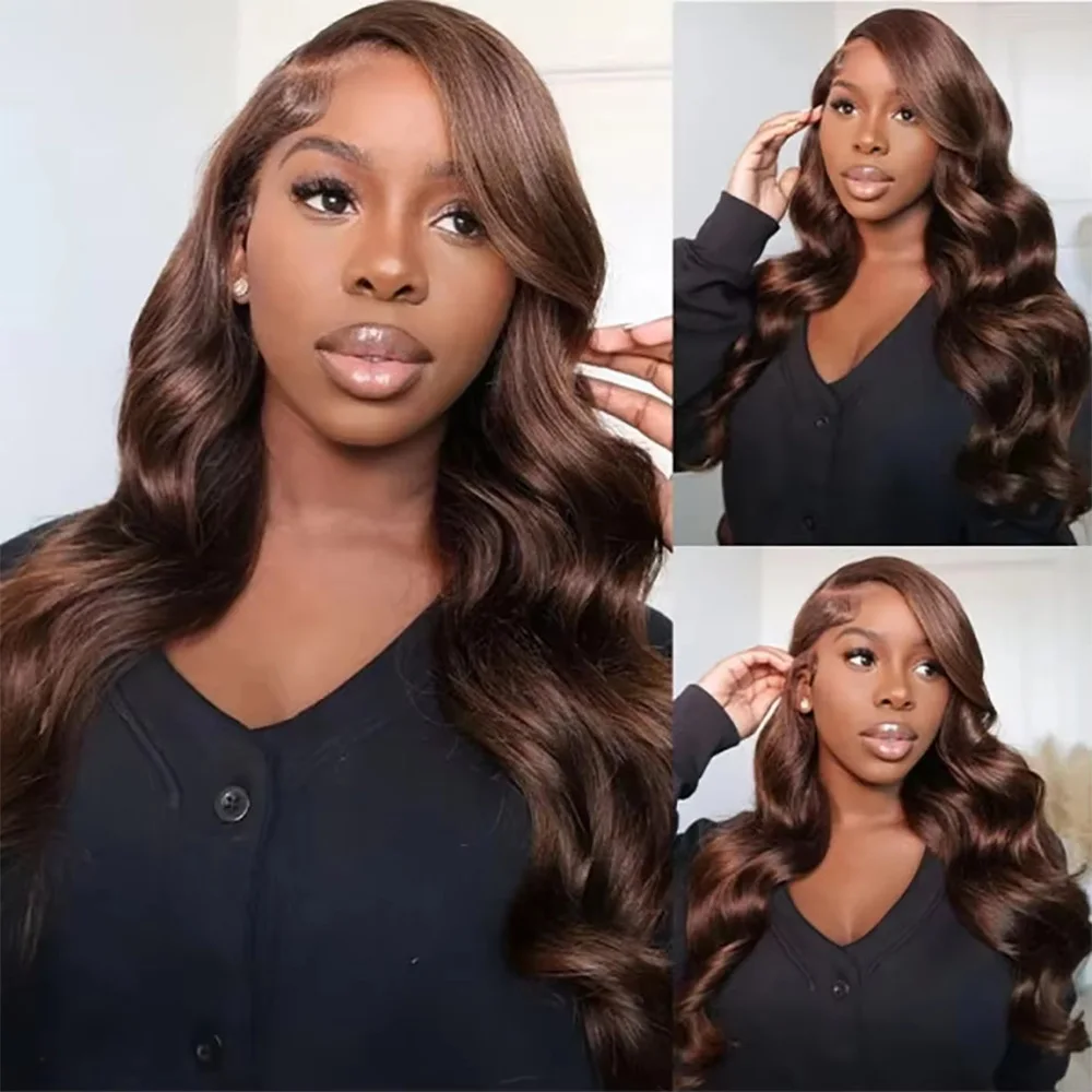الشوكولاته براون الجسم موجة شعر مستعار 13x6 HD الدانتيل الجبهة الباروكات 13x4 الدانتيل الشفاف أمامي شعر مستعار ملون 100% قبل قطعها خصلات الشعر المستعار الإنسان #3
