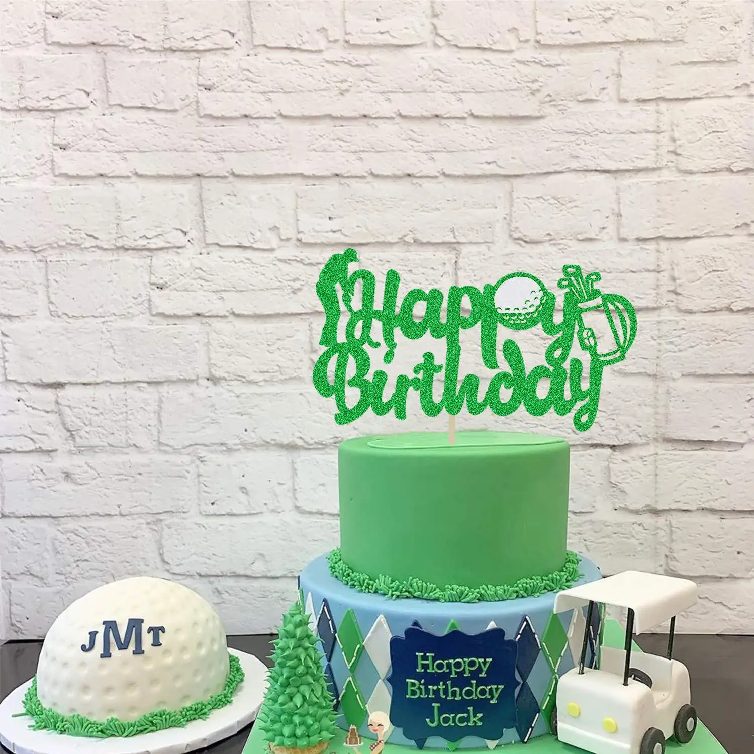 Green Black Golf Happy Birthday Cake Topper Flag Wedding Kids Boys Party Cake DIY Baking Cupcake Toppers Decoration Baby Shower