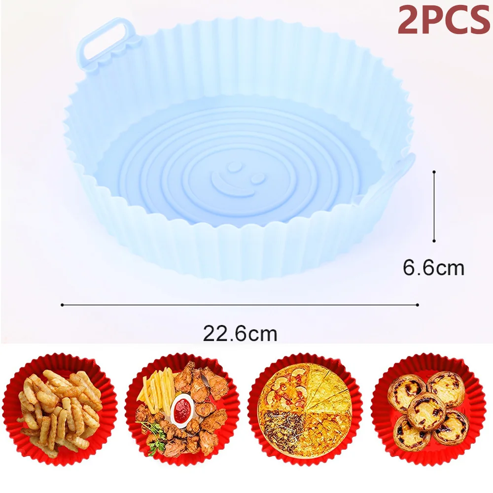 2Pcs Air Fryer Silicone Basket Silicone Mold Airfryer Oven Baking Tray Pizza Fried Chicken Basket Reusable Pan Liner Accessories